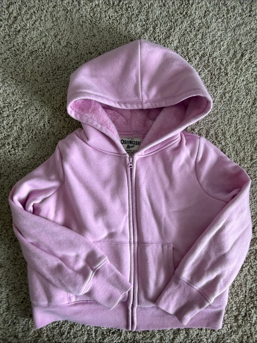 NWOT OshKosh B'gosh Pink Sherpa Fleece Lined Zip-Up Hooded Sweatshirt size 7